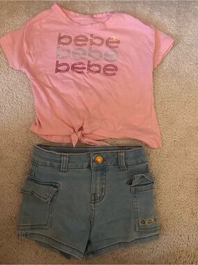 bebe Girls' Pink Logo Tie-Front Tee and he